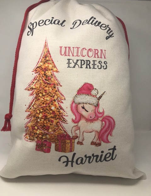 Large Luxury Unicorn Christmas Sack, Personalised Santa Sack, Christmas Unicorn, Personalised Christmas Sack