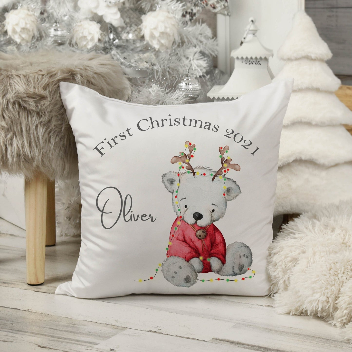 Personalised First Christmas Cushion/Teddy Christmas Cushion, First Christmas, Baby Christmas Cushion/Baby Chritmas Gift, Christmas Keepsake