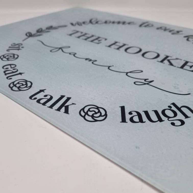 Welcome To Our Kitchen Personalised Glass Chopping Board, Kitchen Accessory, Chopping Board