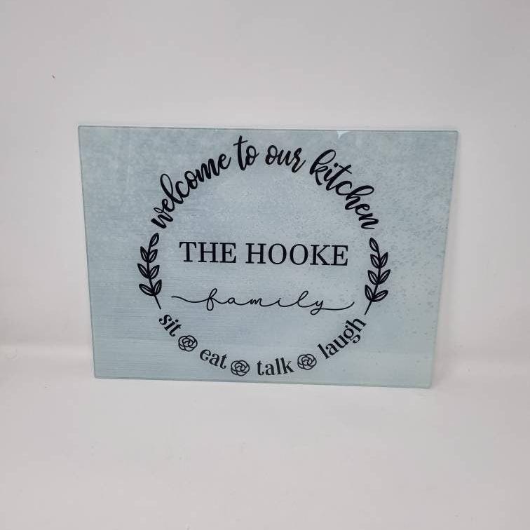 Welcome To Our Kitchen Personalised Glass Chopping Board, Kitchen Accessory, Chopping Board