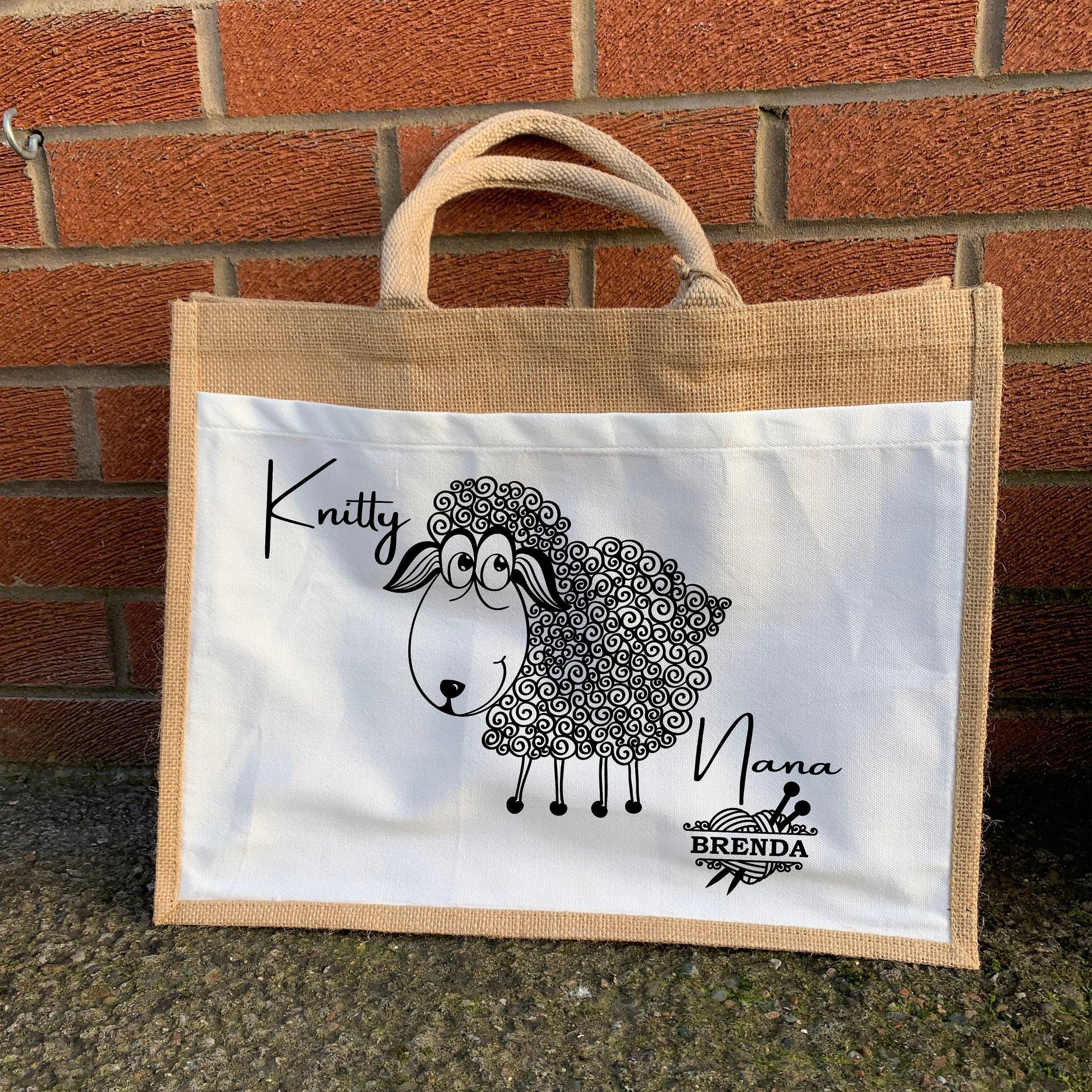 Personalised Knitting Sheep Jute Bag