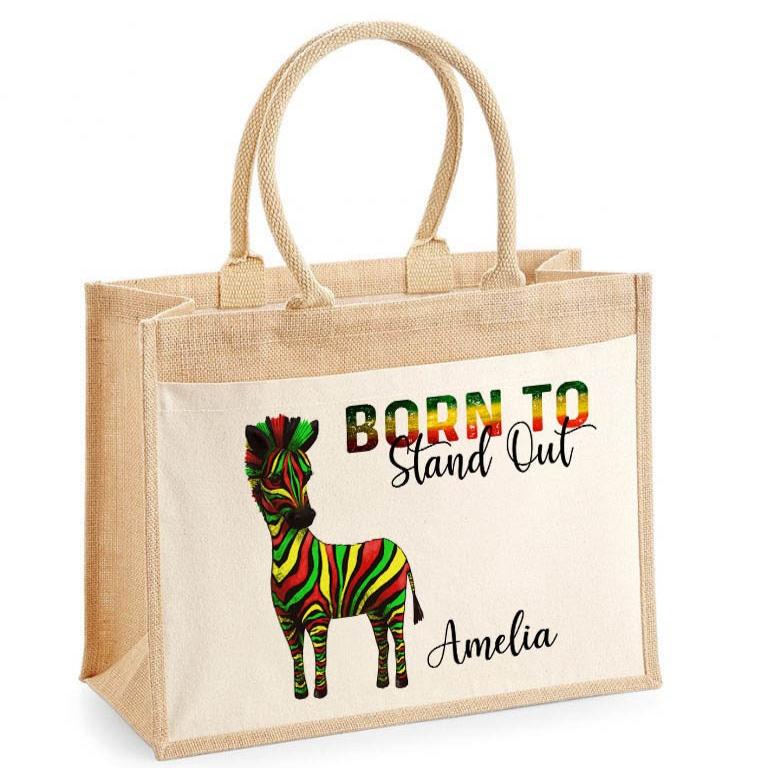Personalised Reggae Zebra Jute Bag