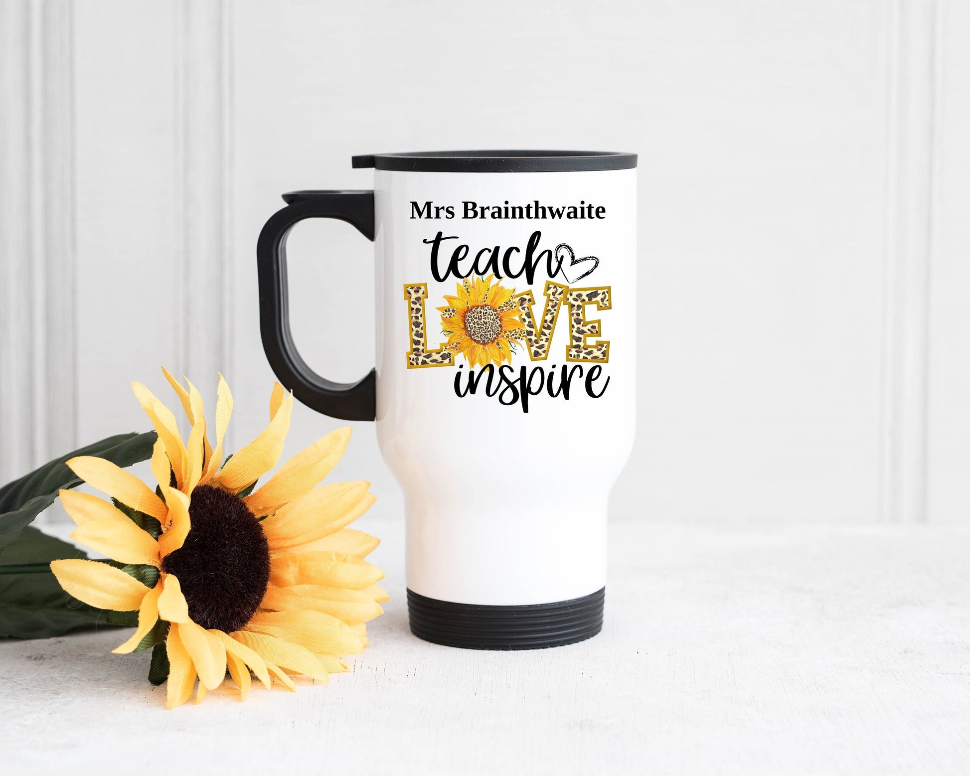 Personalised Teacher Sunflower Quote Travel Mug