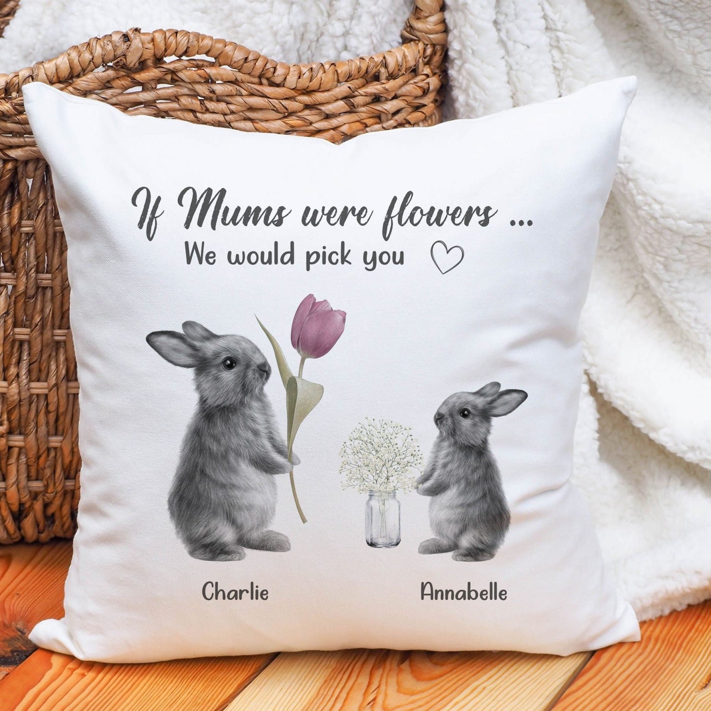 Personalised Rabbit Cushion, Mothers Day Cushion, Git For Mam, Nana Cushion, Mothers Day Gift