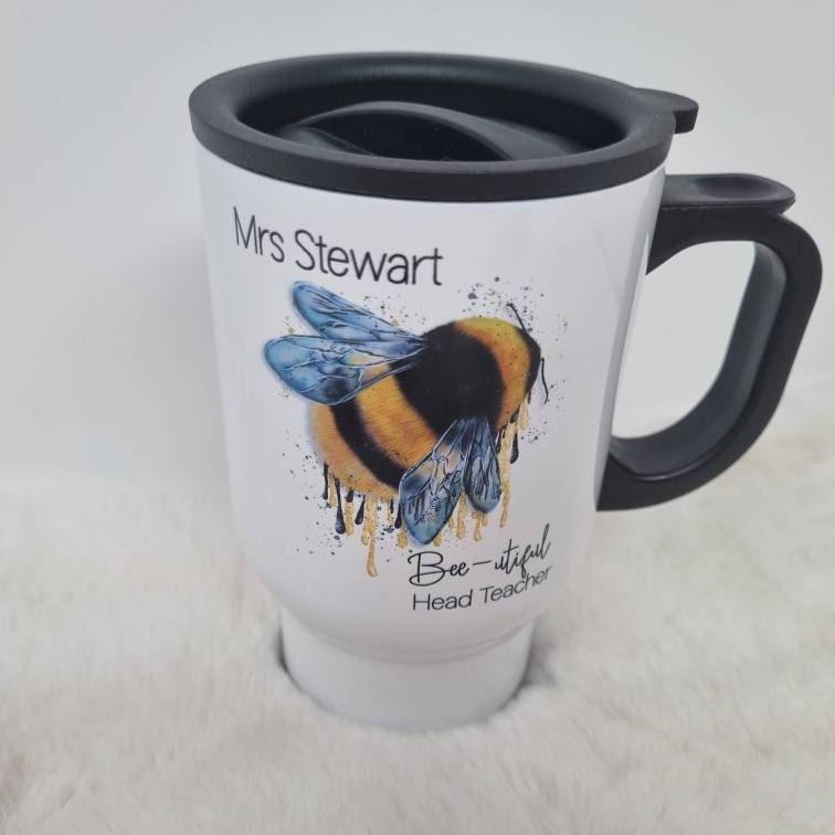 Personalised Teacher Travel Mug, Teacher Gift, Thankyou Teacher, Teacher Bee, Bumble Bee,