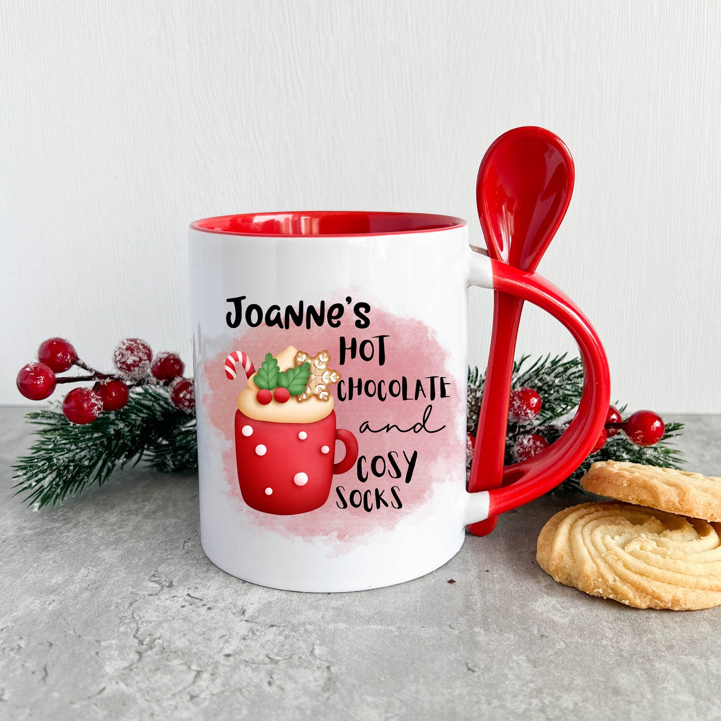 Christmas Hot Chocolate Mug, Personalised Christmas Mug, Hot Chocolate Mug, Mug With Spoon, Christmas Mug