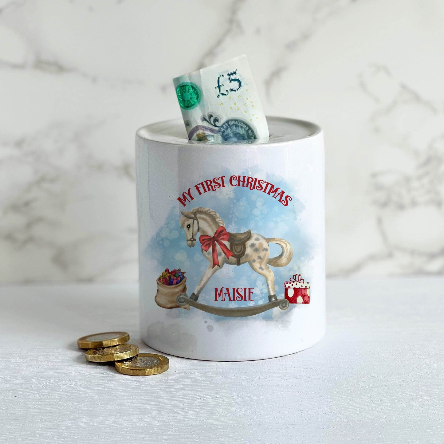 Baby's First Christmas Money Box Rocking Horse, Baby Money Box, First Christmas Keepsake, Christmas Moneybox, Babys First Christmas