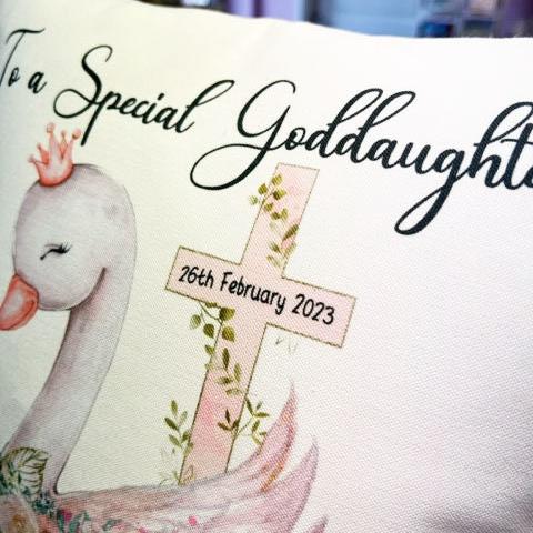 Personalised Christening Cushion Gift Girls Christening or Baptism Present for Goddaughter Granddaughter Pretty Christening Baptism Keepsake