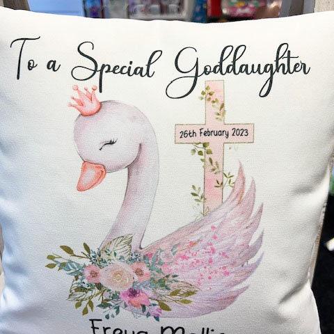 Personalised Christening Cushion Gift Girls Christening or Baptism Present for Goddaughter Granddaughter Pretty Christening Baptism Keepsake