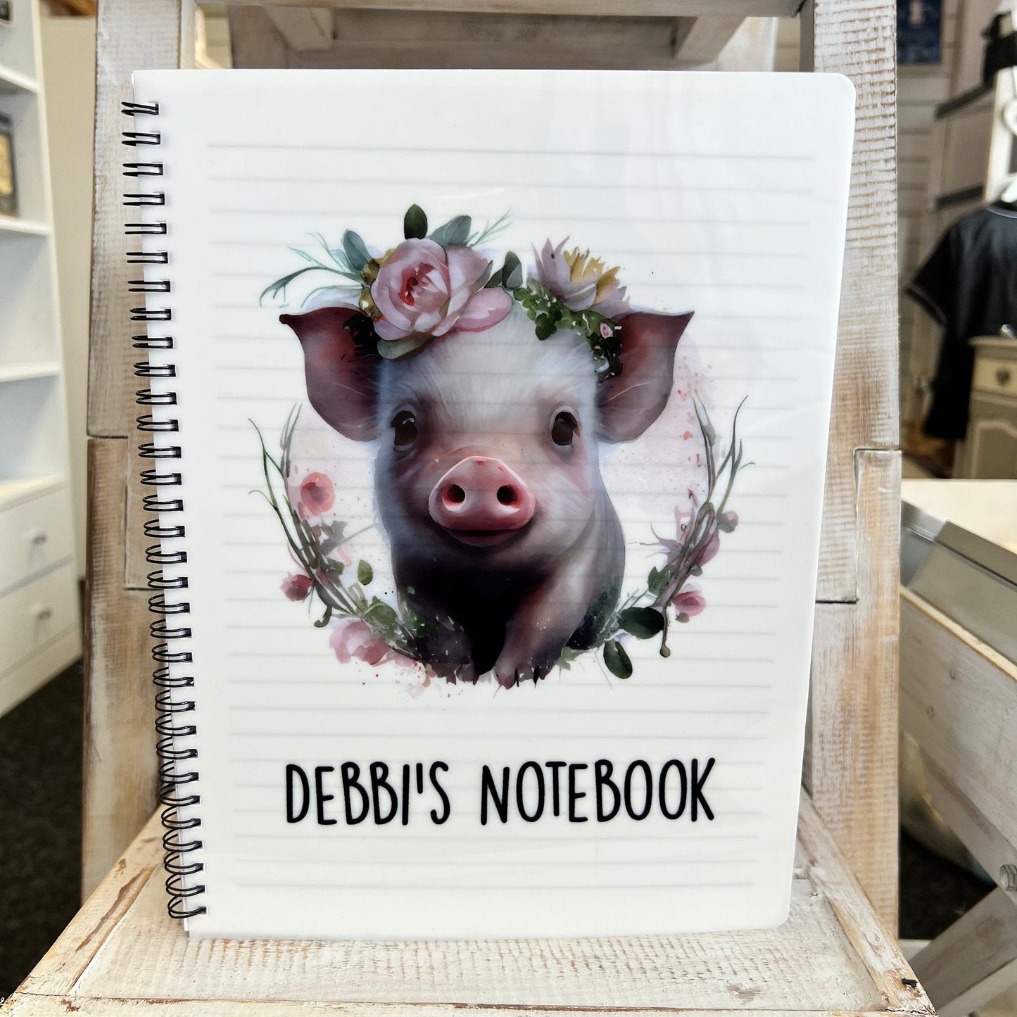 Personalised Pig Notebook, Pig Stationary, Cute Pig Jotter, Personalised Notepad, Pig Notepad, Piglet Notebook, Floral Pig Stationary