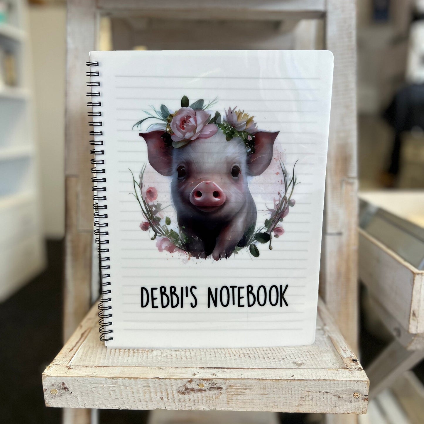 Personalised Pig Notebook, Pig Stationary, Cute Pig Jotter, Personalised Notepad, Pig Notepad, Piglet Notebook, Floral Pig Stationary
