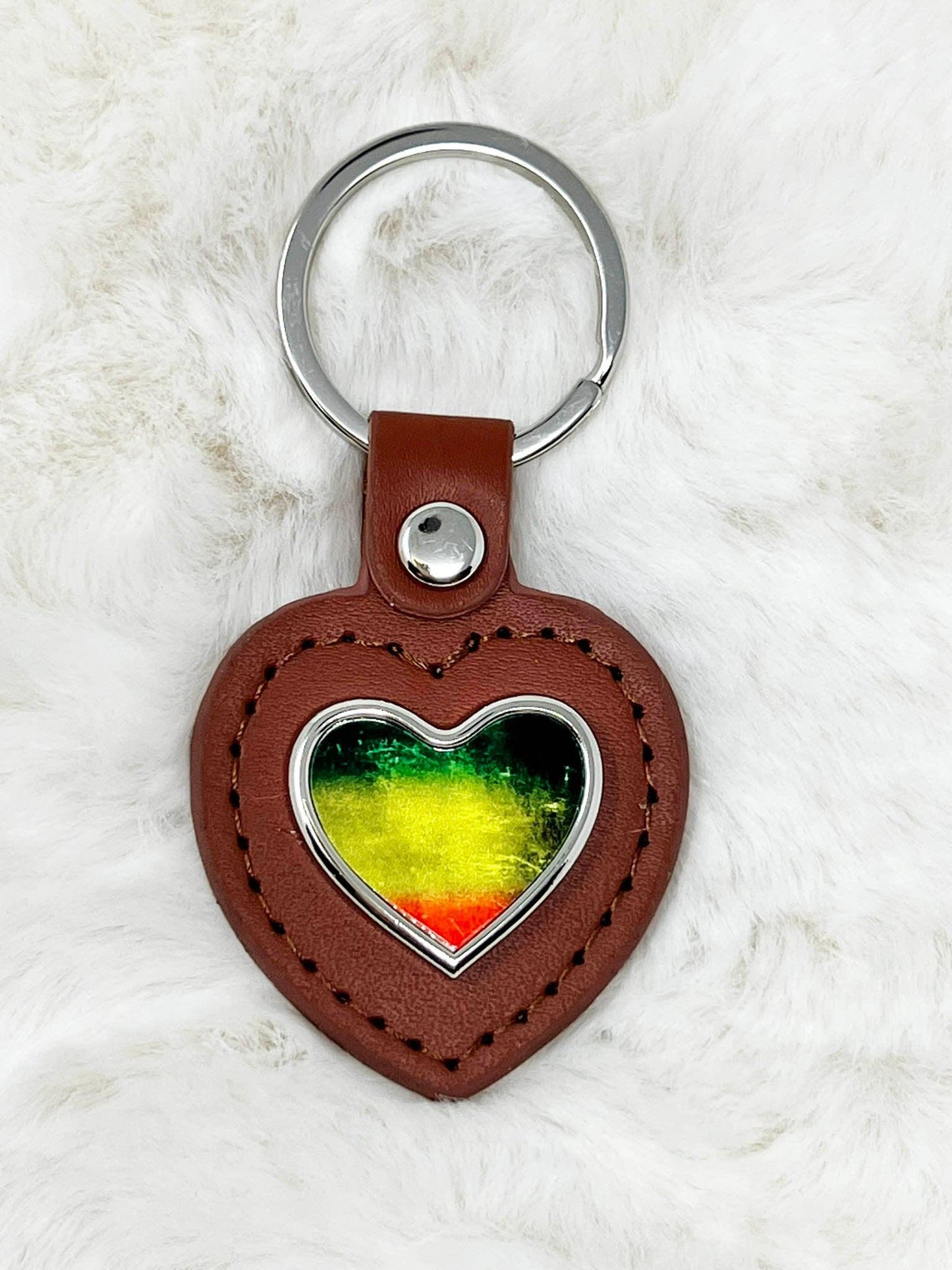 PU Leather Keyring, Reggae Themed Keyring, Brown PU Leather Keyring, Reggae Gift, Rasta Gift, Reggae Keyring,