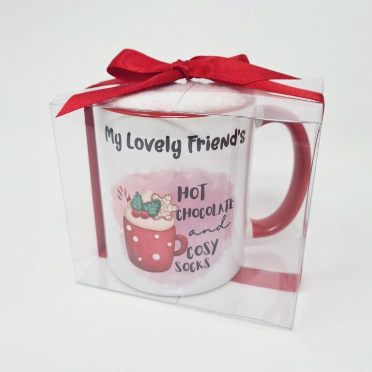 Hot Chocolate Mug With Cosy Socks Set, Chrismas Mug With Socks, Hot Chocolate & Fluffy Socks set, Family and friend mug and socks set