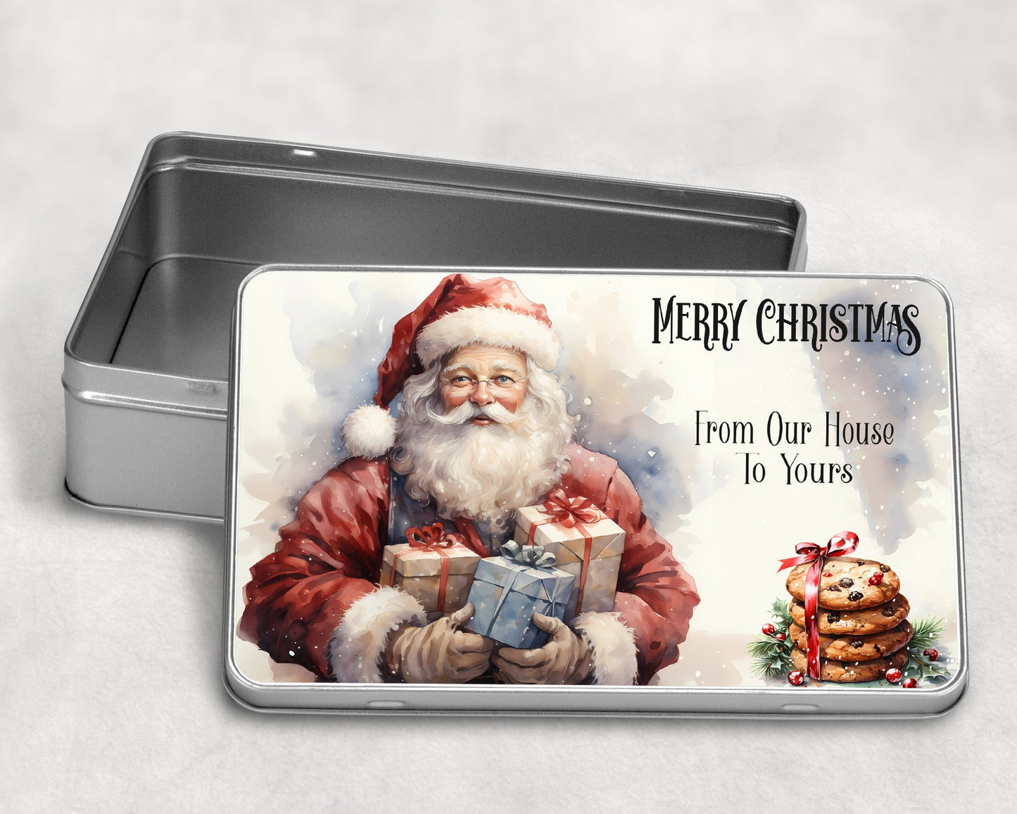 Christmas Santa Cookie Tin, Family Gift Idea, Neighbour Gift, Our House To Yours Gift Tin, Sweet Tin Gift, Christmas Family Gift,
