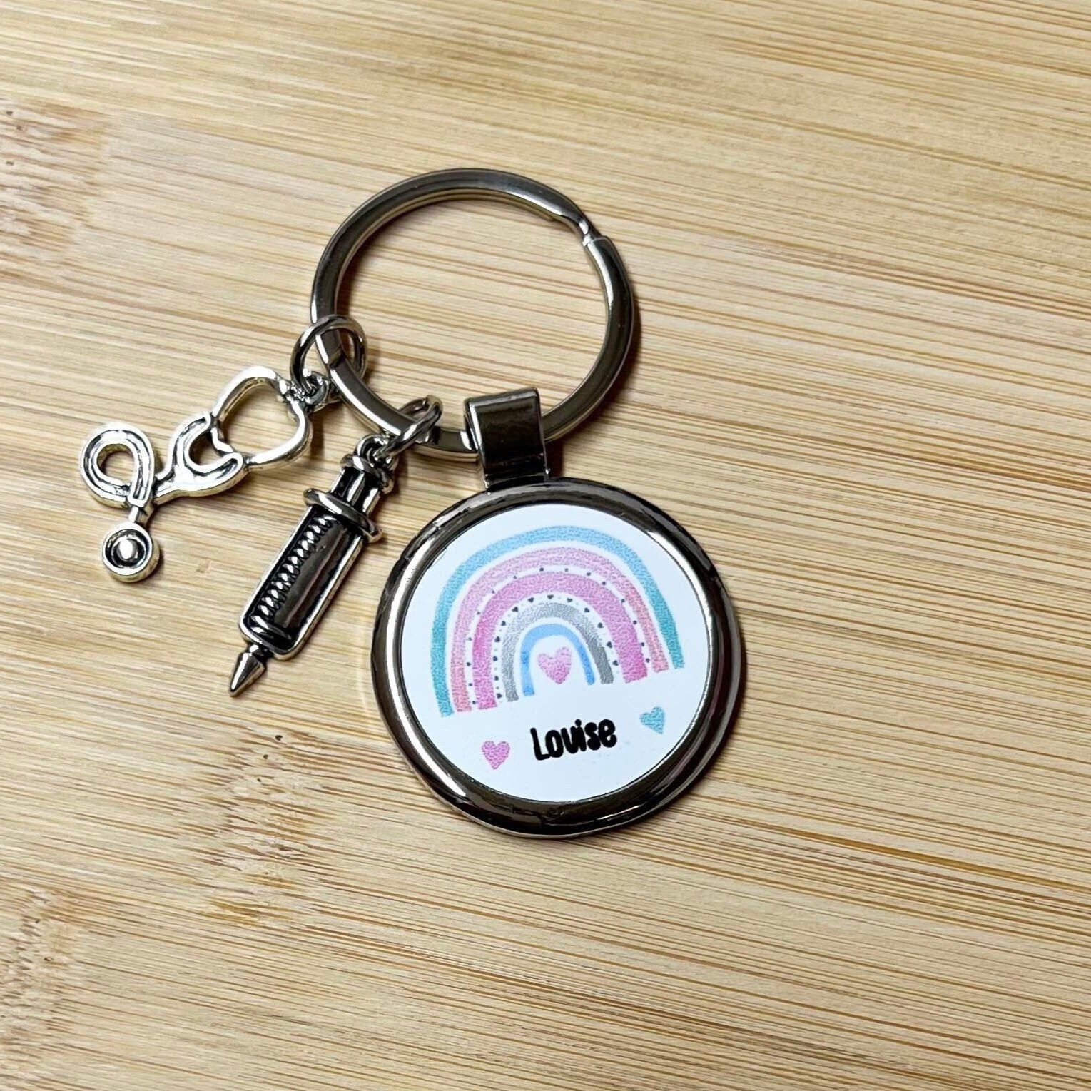 Personalised Nurse, Healthcare Worker Rainbow Keyring