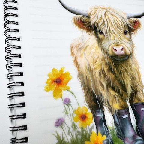 Personalised Cute Highland Cow Spiral bind Notebook Lined Paper Cute Animal Lover Gift A4 A5 Stationary Notepad
