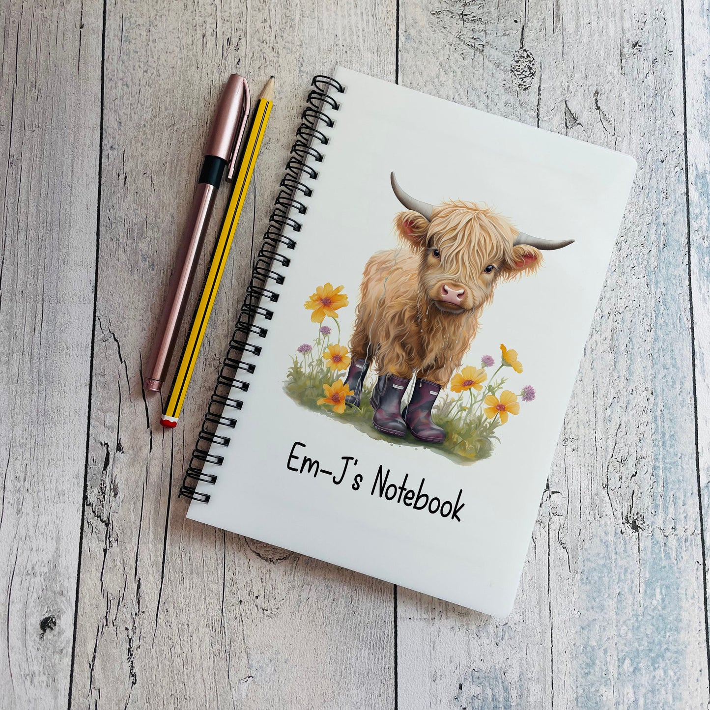 Personalised Cute Highland Cow Spiral bind Notebook Lined Paper Cute Animal Lover Gift A4 A5 Stationary Notepad