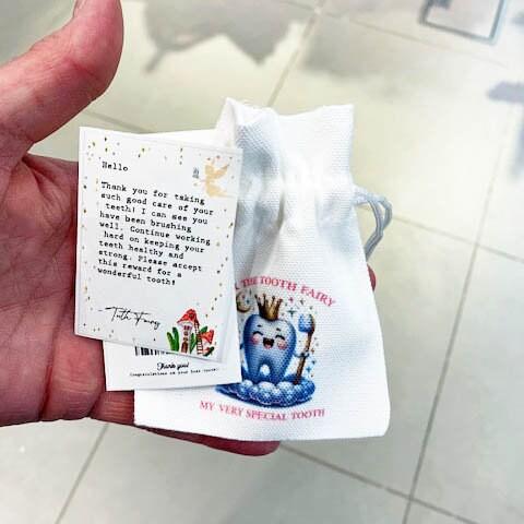 Personalised Tooth Fairy Bags Boys and Girls Small Drawstring Tooth Bag Pouch With Letter and Receipt