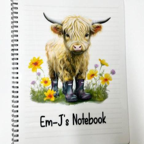 Personalised Cute Highland Cow Spiral bind Notebook Lined Paper Cute Animal Lover Gift A4 A5 Stationary Notepad