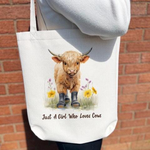 Personalised Highland Cow Tote Bag Cute Cow Storage Bag Farming Theme Gift Shoulder Bag