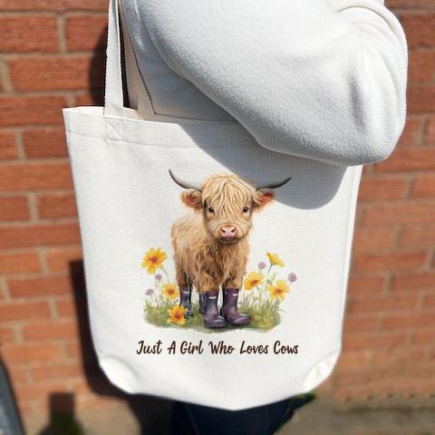 Personalised Highland Cow Tote Bag Cute Cow Storage Bag Farming Theme Gift Shoulder Bag