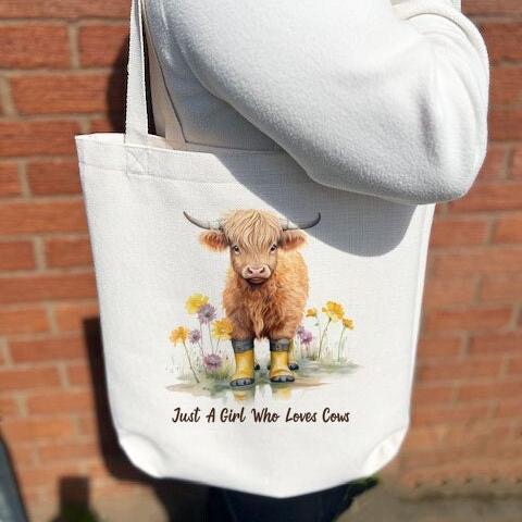 Personalised Highland Cow Tote Bag Cute Cow Storage Bag Farming Theme Gift Shoulder Bag