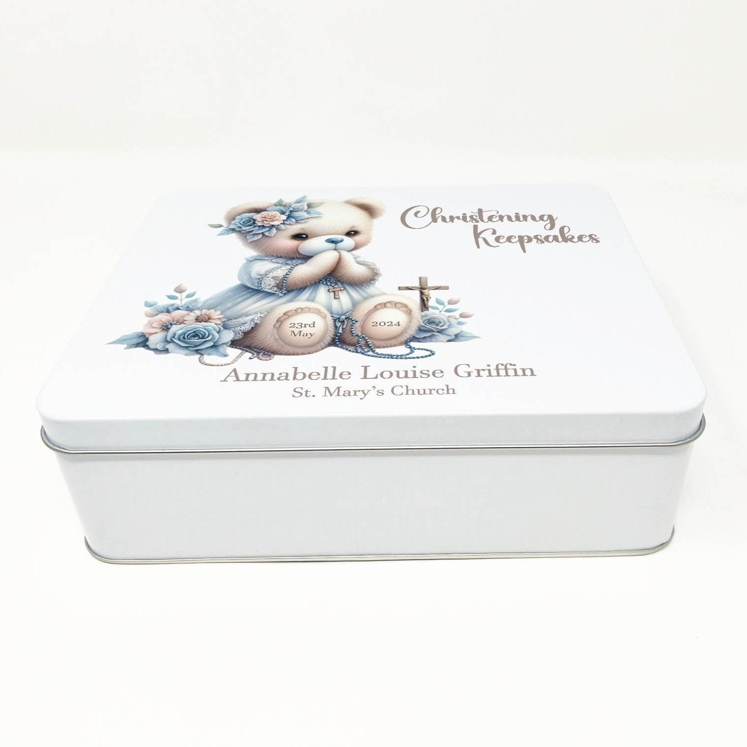 Christening Baby Floral Bear Keepsake Box