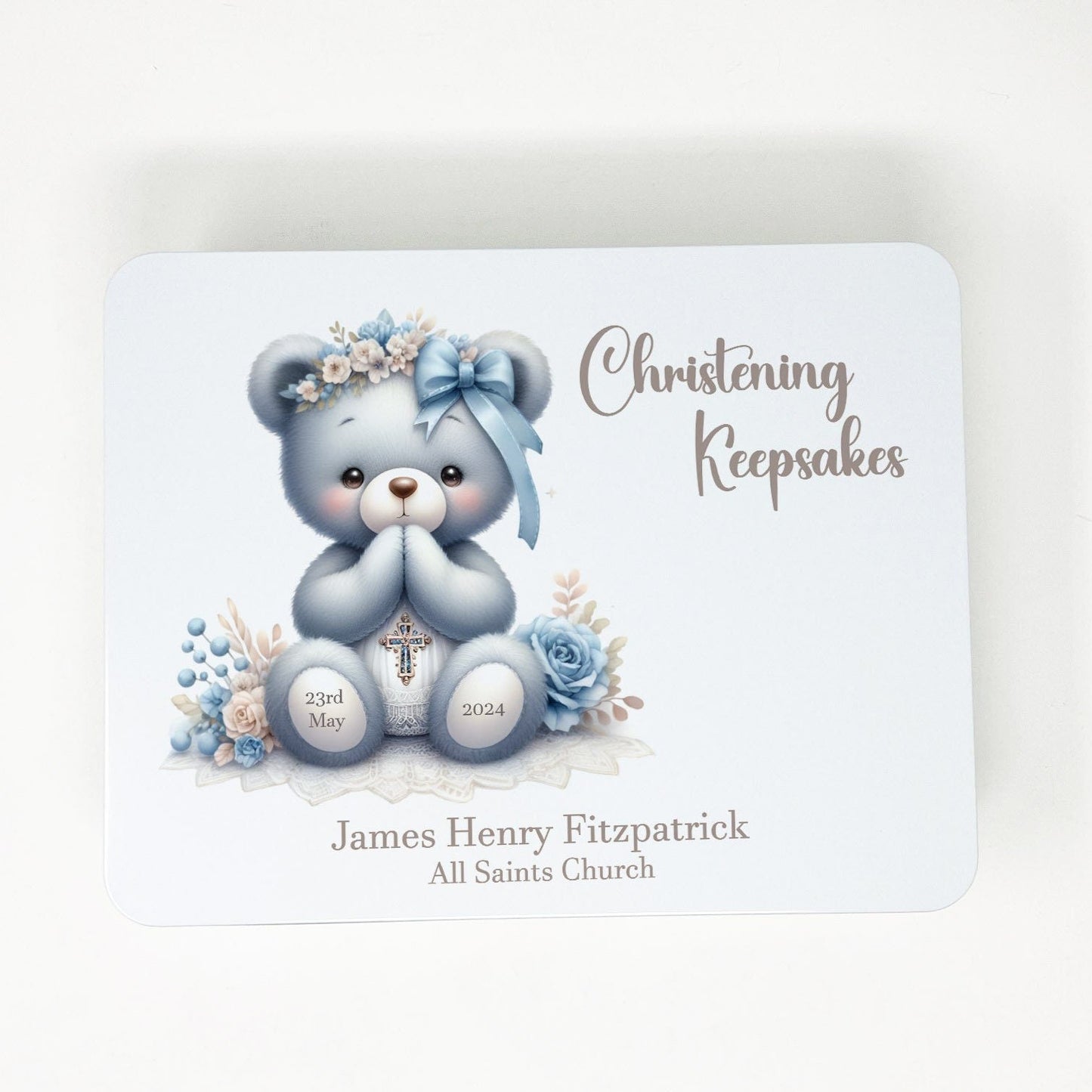 Christening Baby Keepsake Box Metal Storage Tin Personalised Baptism Christening Memory Box