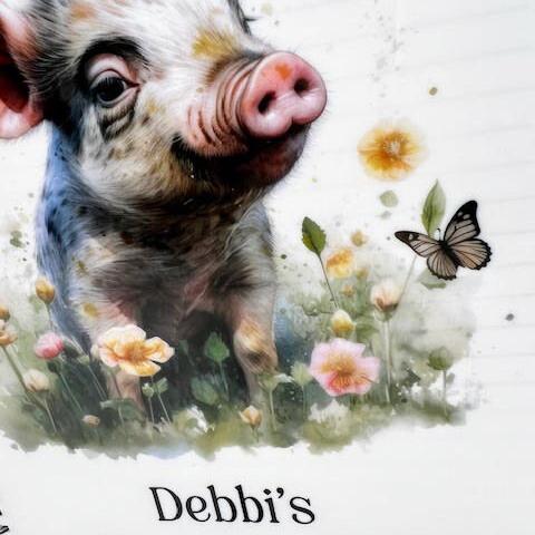 Personalised Pig Butterflies Notebook Cute Farm Animal Jotter Notepad Piglet Notes Custom Writing
