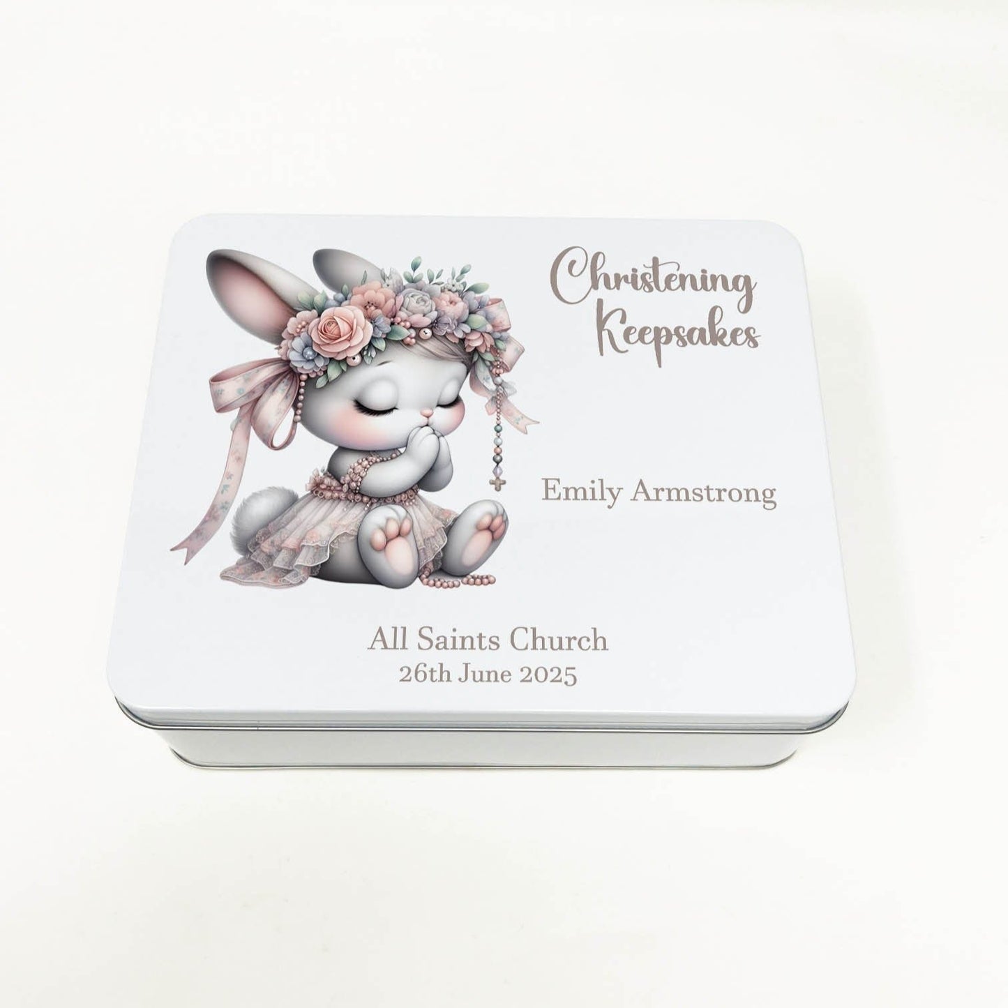 Christening Baby Keepsake Box Metal Storage Tin Personalised Baptism Christening Memory Box
