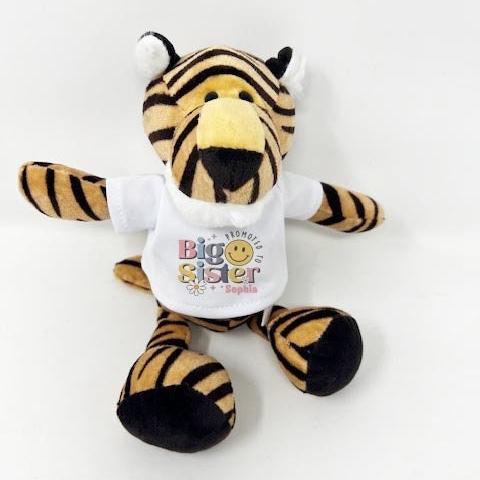 Big Sister Big Brother Personalised Soft Toy Sibling Gift Baby Birth Tiger Toy Sister Brother Plush Gift