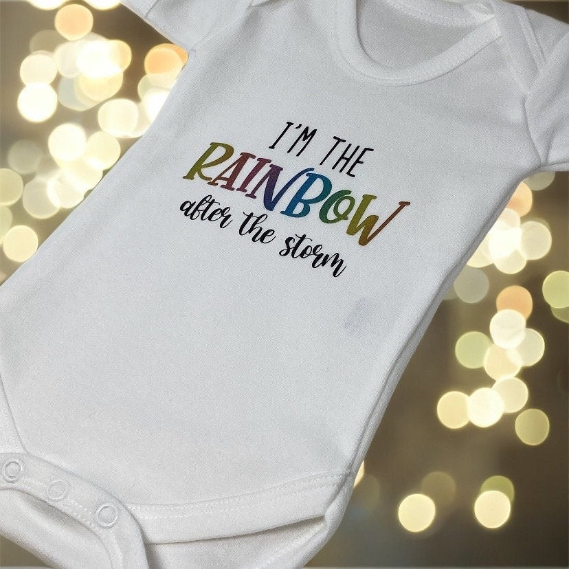 I'm the rainbow after the storm vest, Rainbow Baby, Announcement, New baby vest