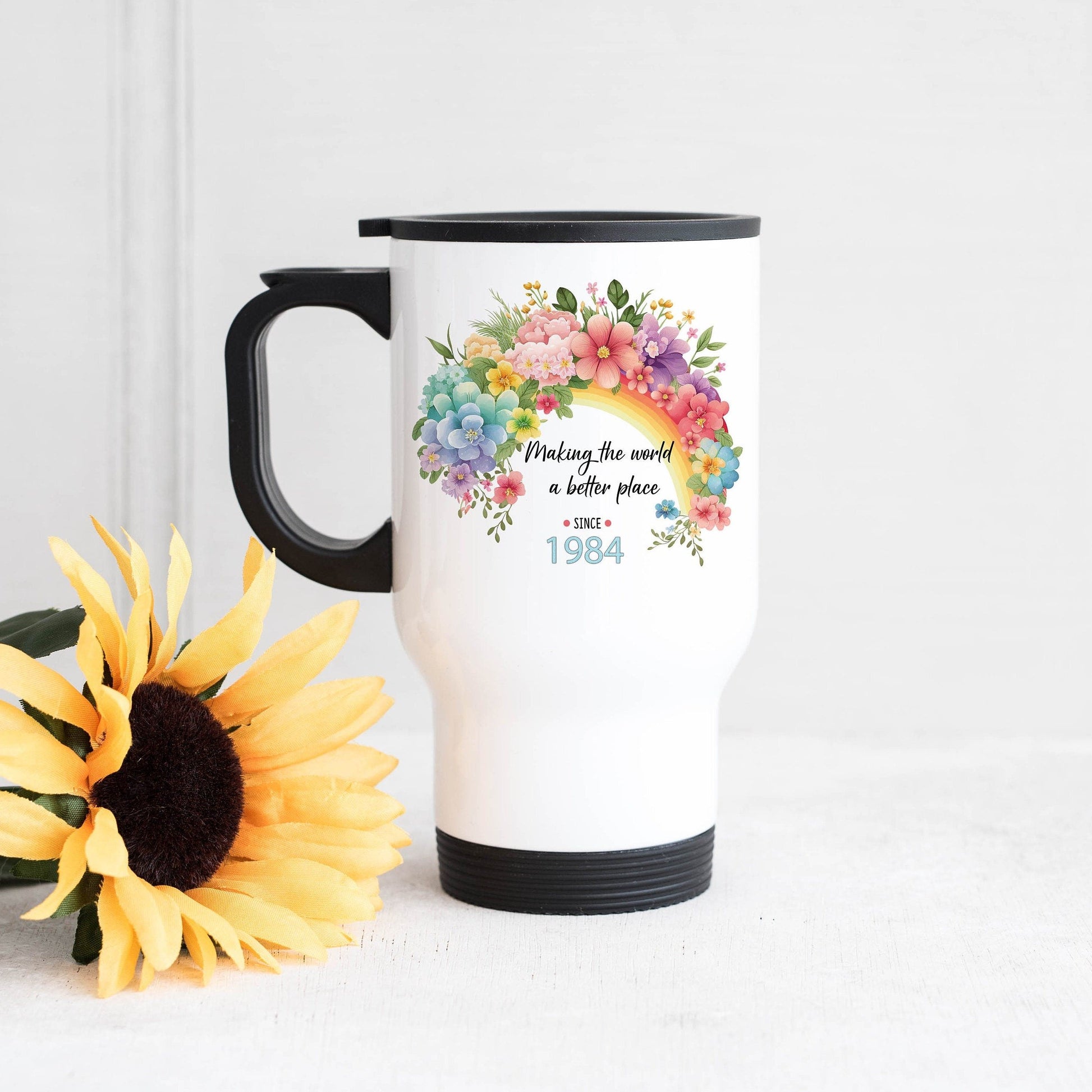 Personalised Inspirational Floral Rainbow Travel Mug