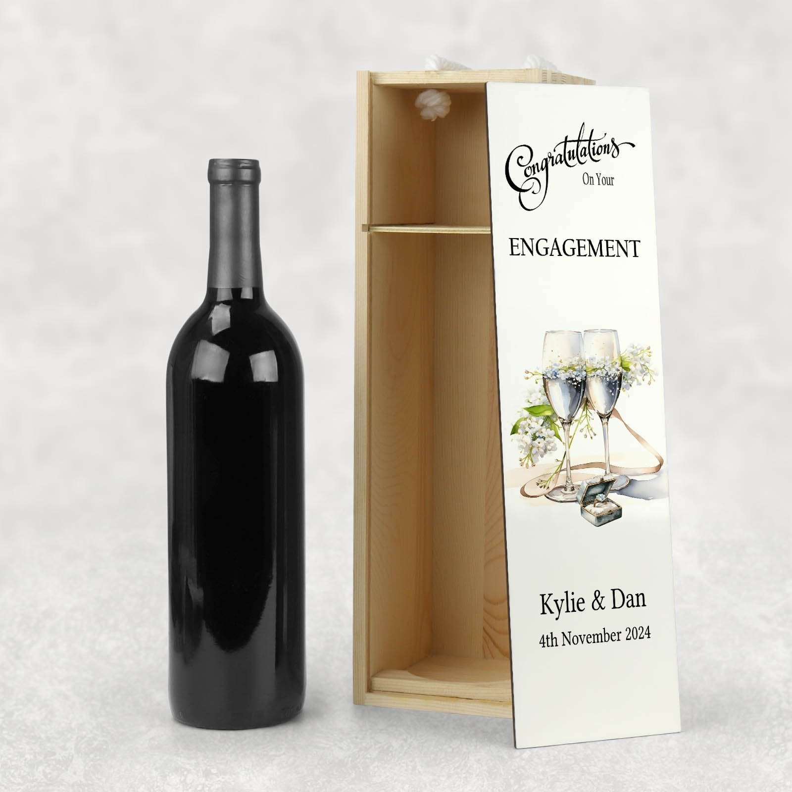 Personalised Wooden Engagement Bottle Wine Box