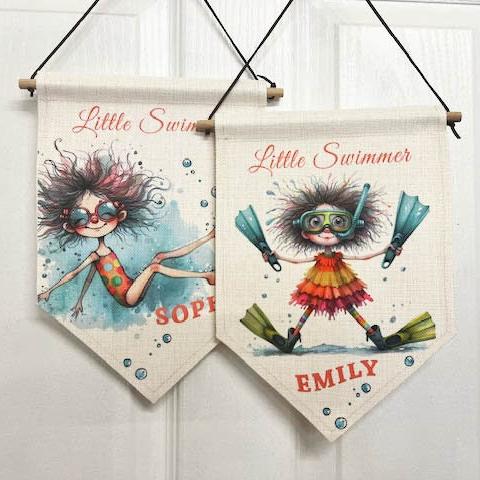 Personalised Little Swimmer Room Decor Flag