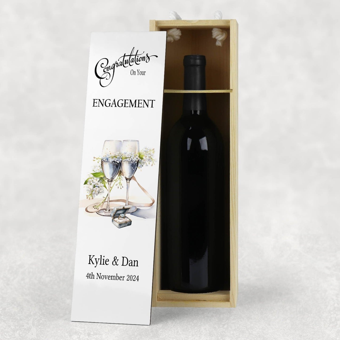 Engagement Bottle Wine Box, Wooden Wine Box, Engagement Gift Keepsake, Celebration Bottle Box