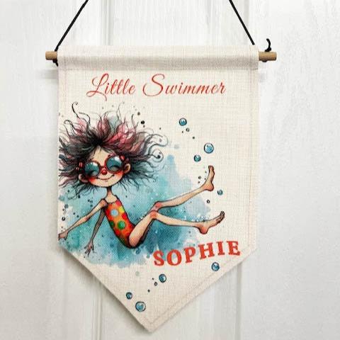 Personalised Little Swimmer Room Decor Flag