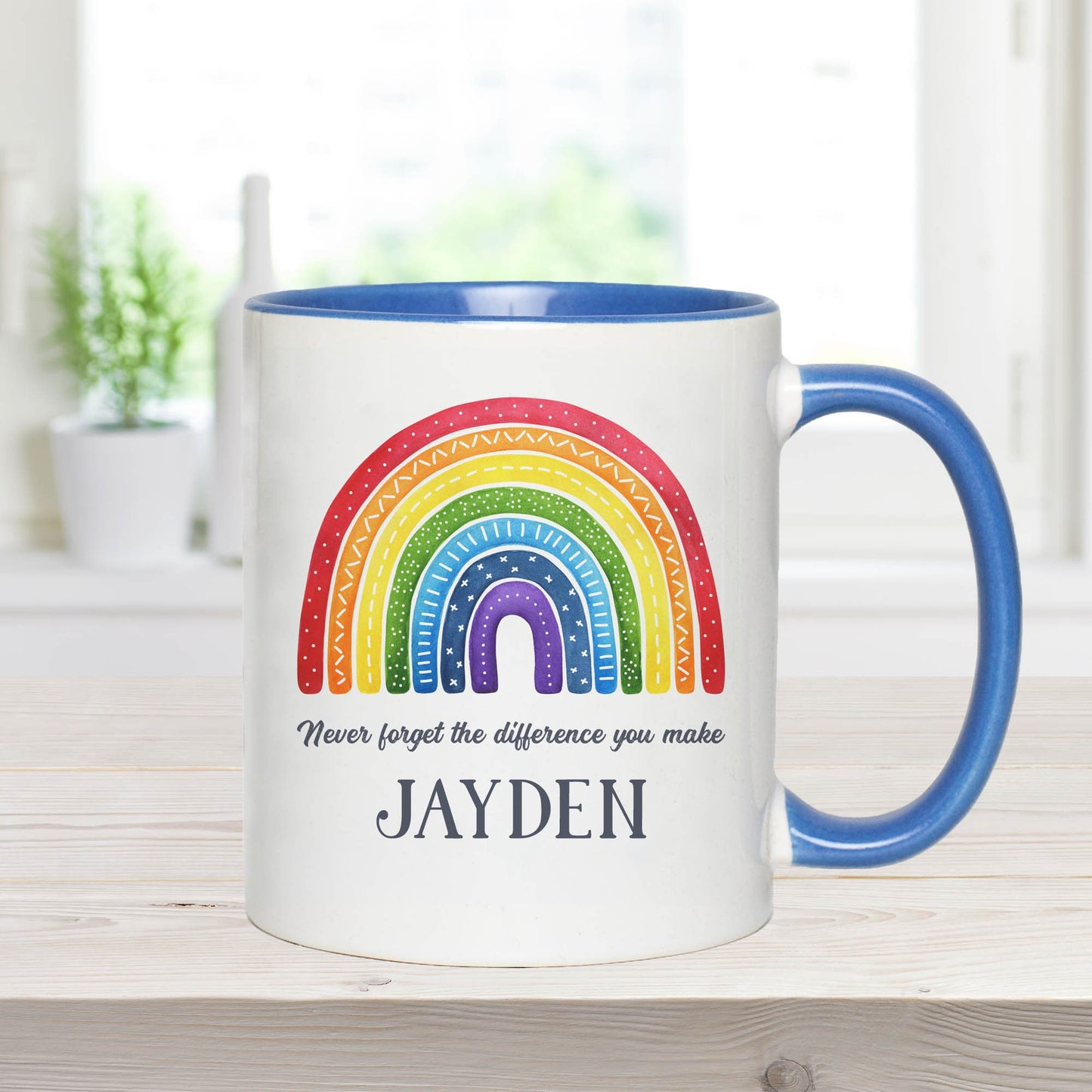 Personalised Inspirational Rainbow Mug, Never Forget The Difference You Make Appreciation Gift, Thank You Gift, Nurse, Teacher, Friend Gift