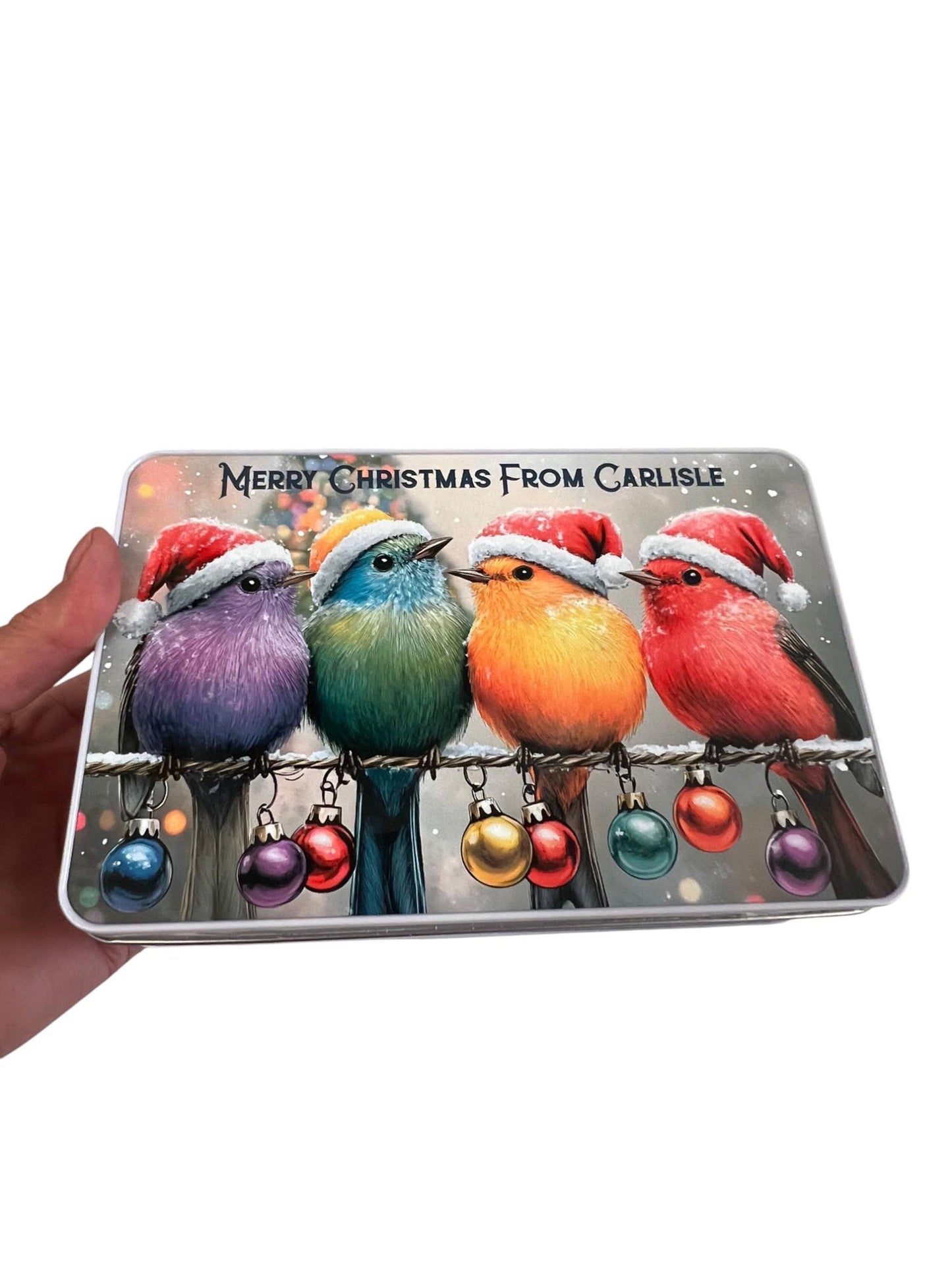 Personalised From Town, City, House Christmas Birds Robin Treat Tin, Family Gift, Neighbour Gift, Our House To Yours Gift Tin, Sweet Tin,