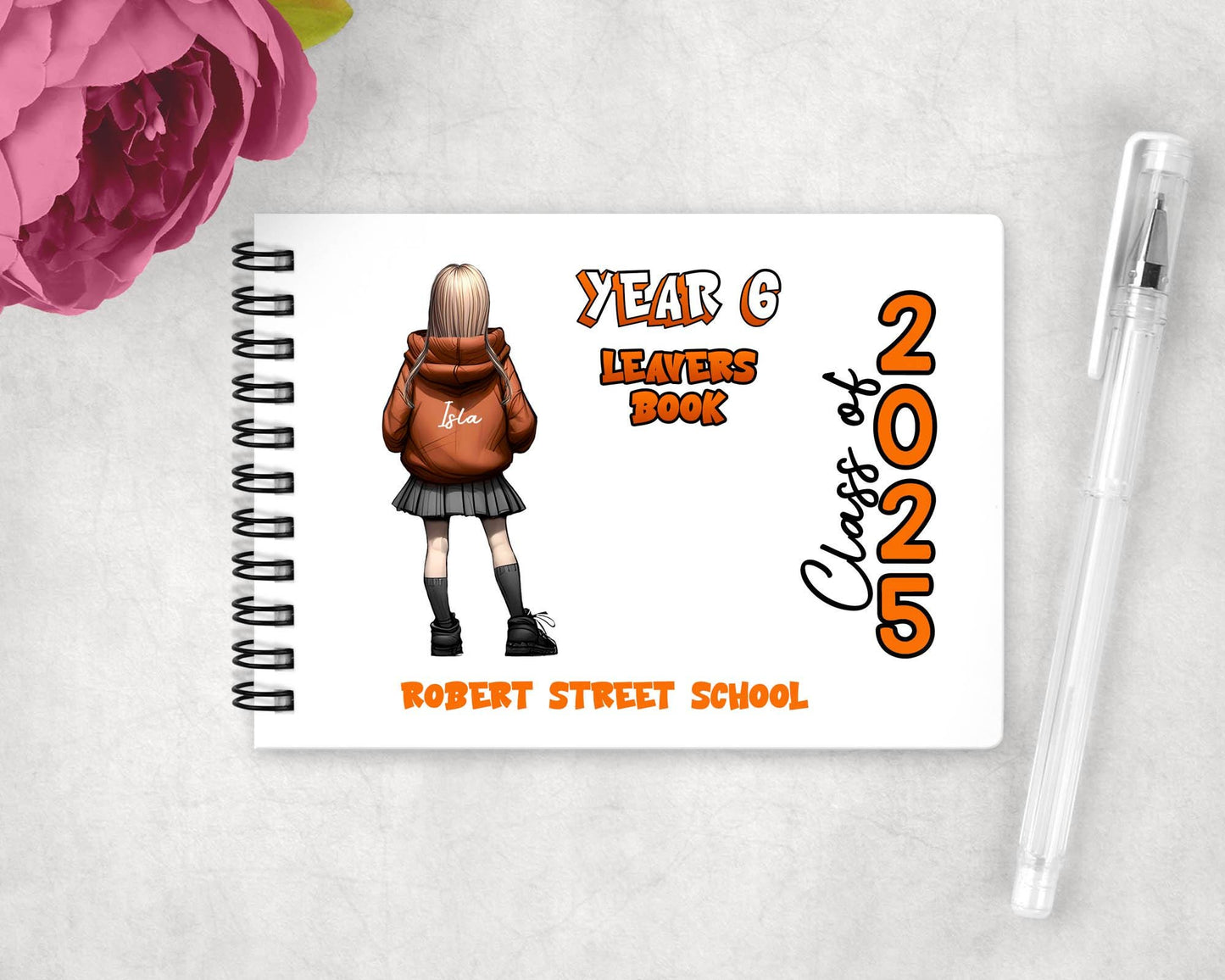 A6 Personalised Girls Leavers Notebook, Build Your Own End Of Year Signature Notepad, Year 6 Leavers Signature Book, School Leavers Pad