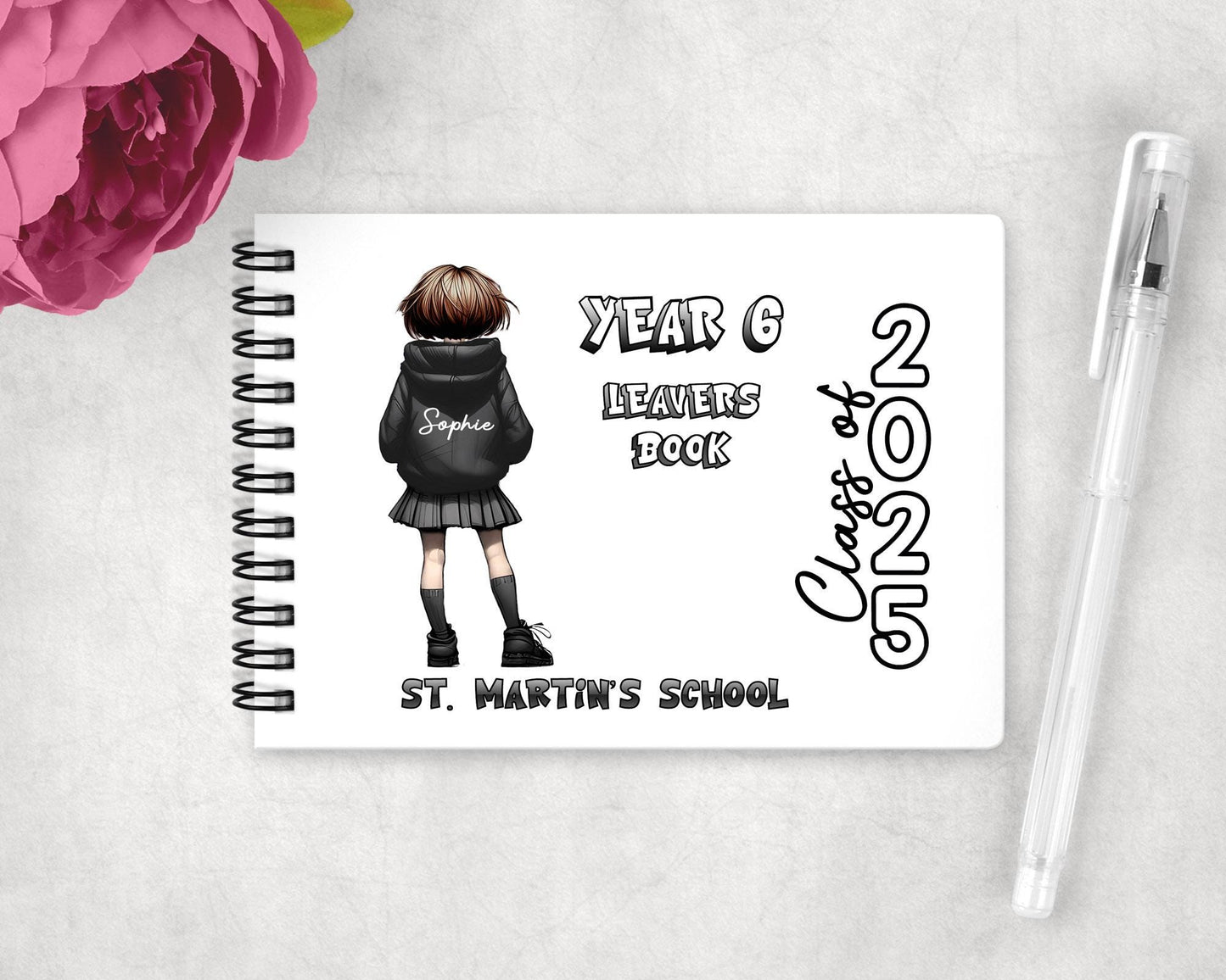 A6 Personalised Girls Leavers Notebook, Build Your Own End Of Year Signature Notepad, Year 6 Leavers Signature Book, School Leavers Pad