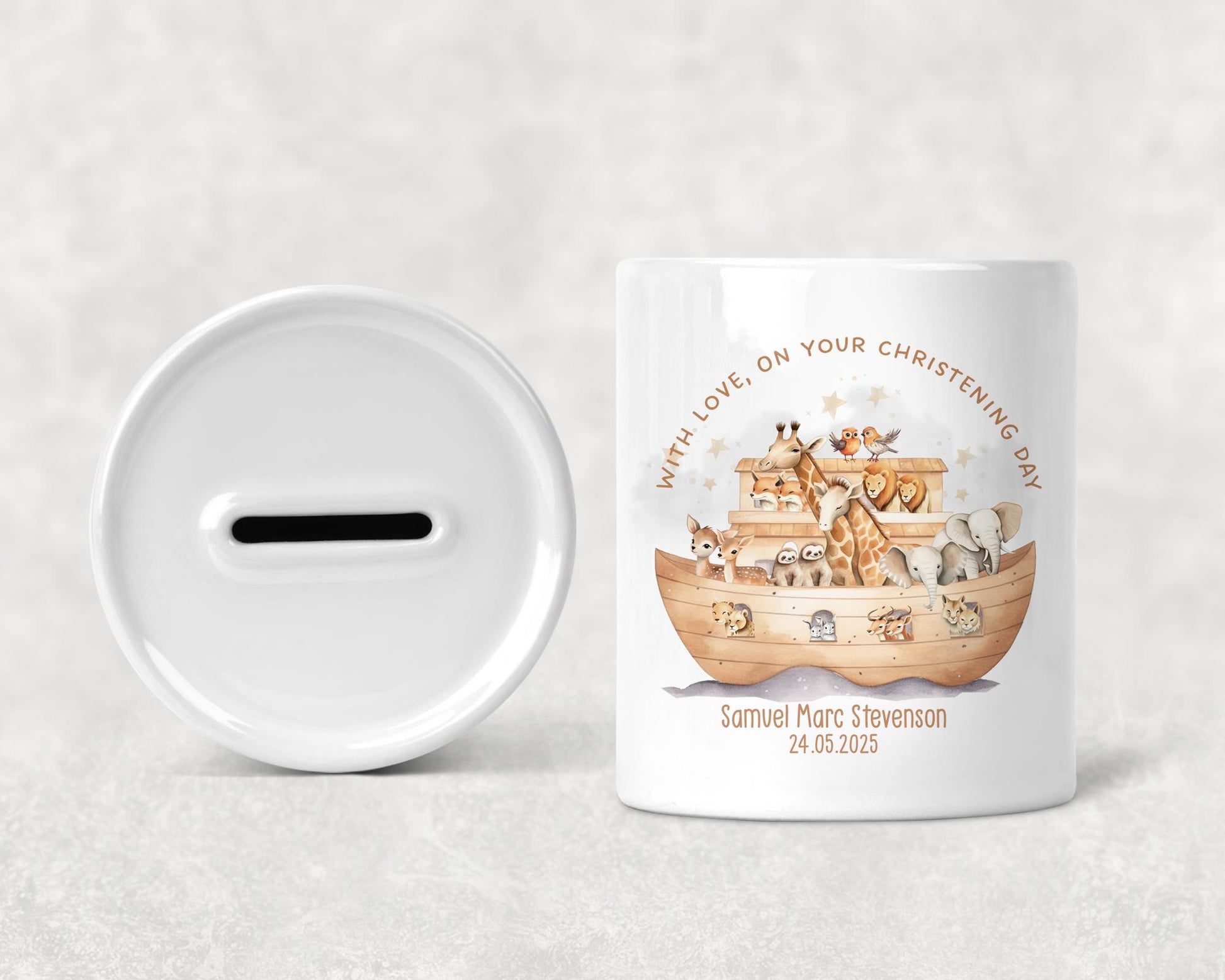 Personalised Christening Noah's Arc, Animal Zoo Theme  Money Box
