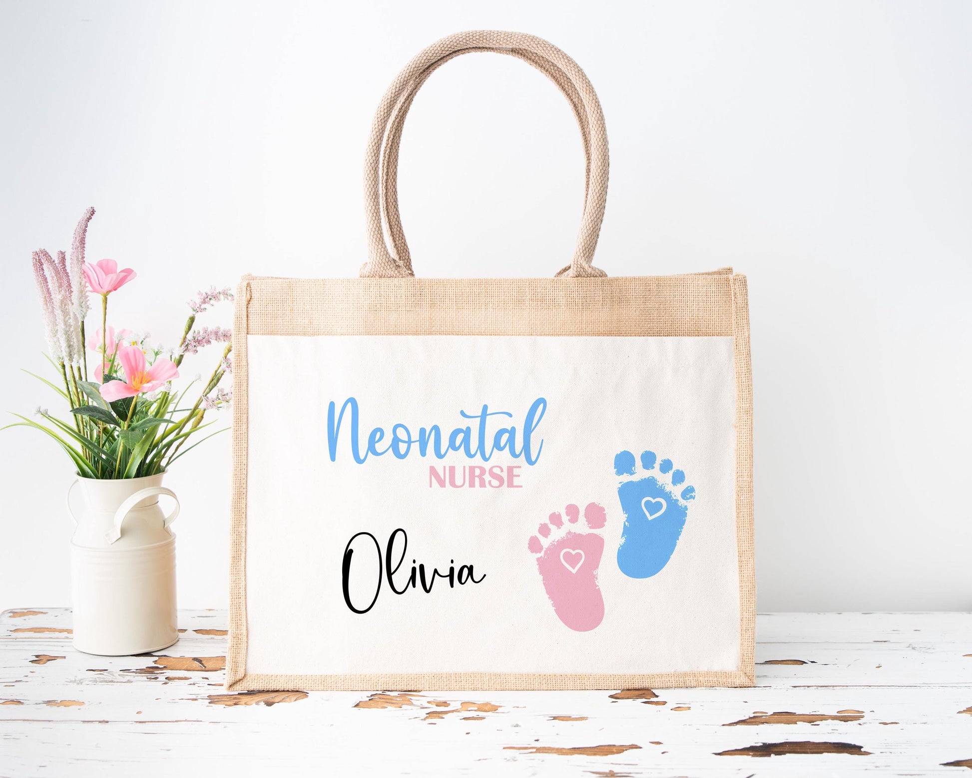 Neonatal Nurse Baby Feet Jute Bag