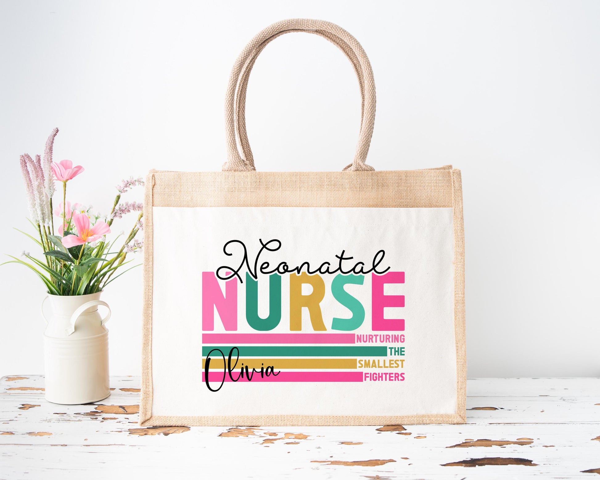 Neonatal Nurse Stripes Jute Bag