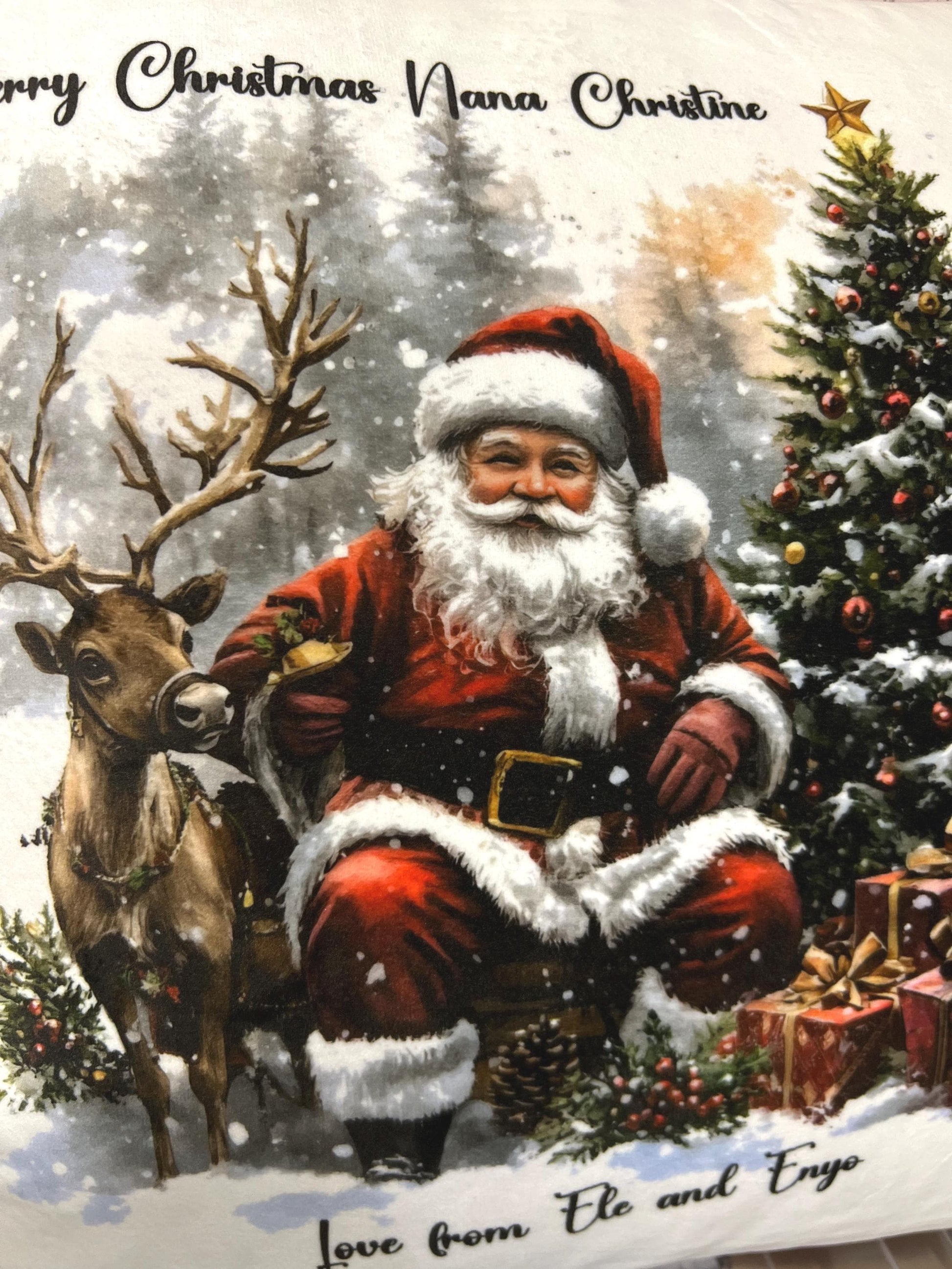 Personalised Santa Traditional Christmas Cushion Red & White