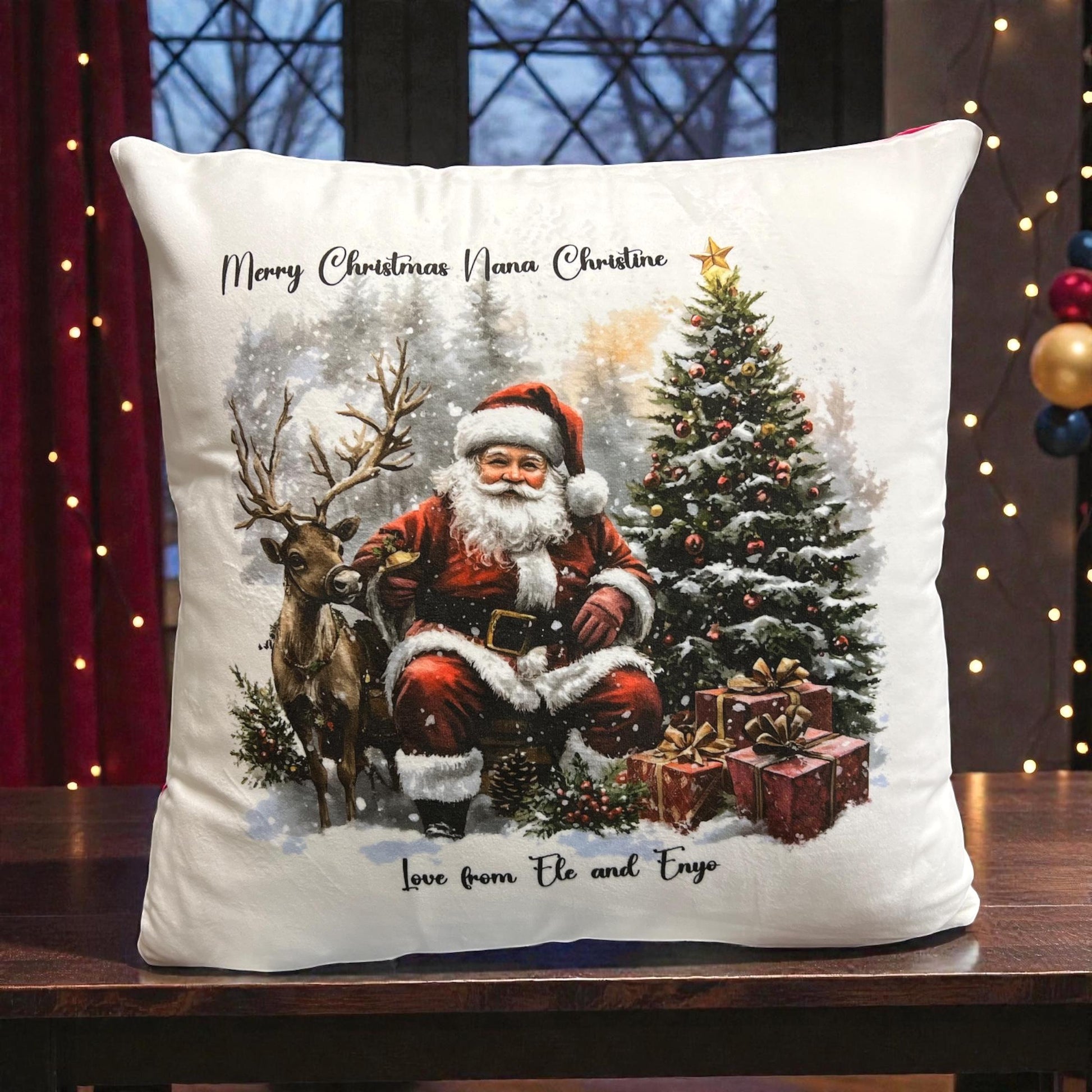 Personalised Santa Traditional Christmas Cushion Red & White