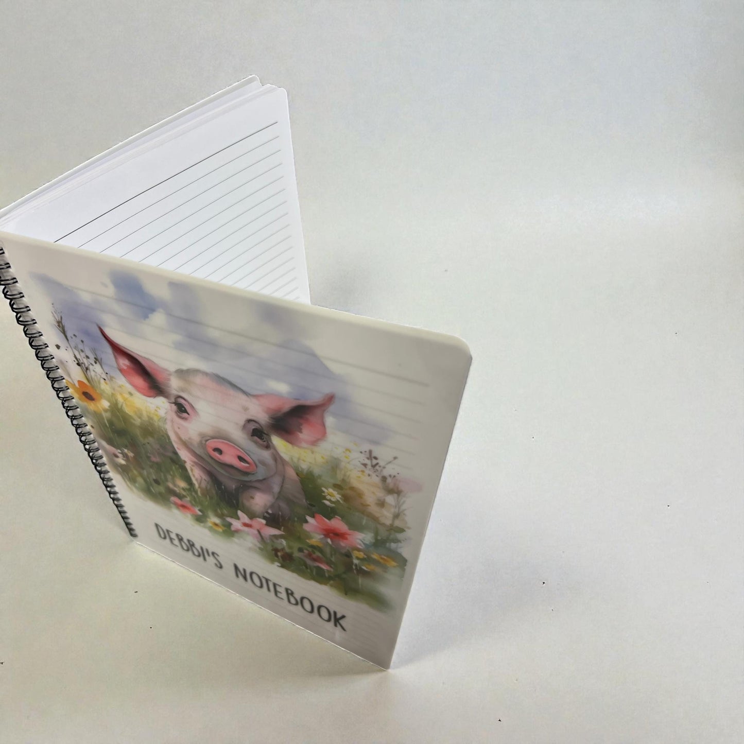 Pig In Meadow, Personalised Pig Notebook, Pig Stationary, Cute Pig Jotter, Personalised Notepad, Pig Notepad, Piglet Notebook, Floral Pig