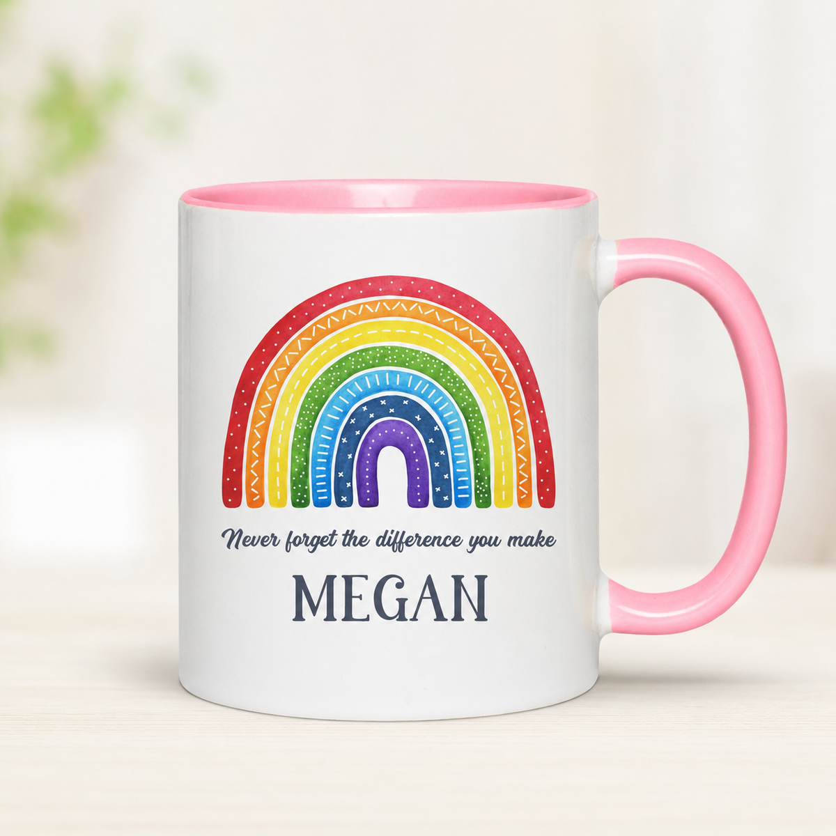 Personalised inspirational rainbow mug pink