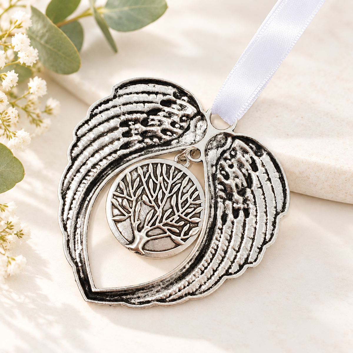 Memorial angel wings Tree of Life reverse