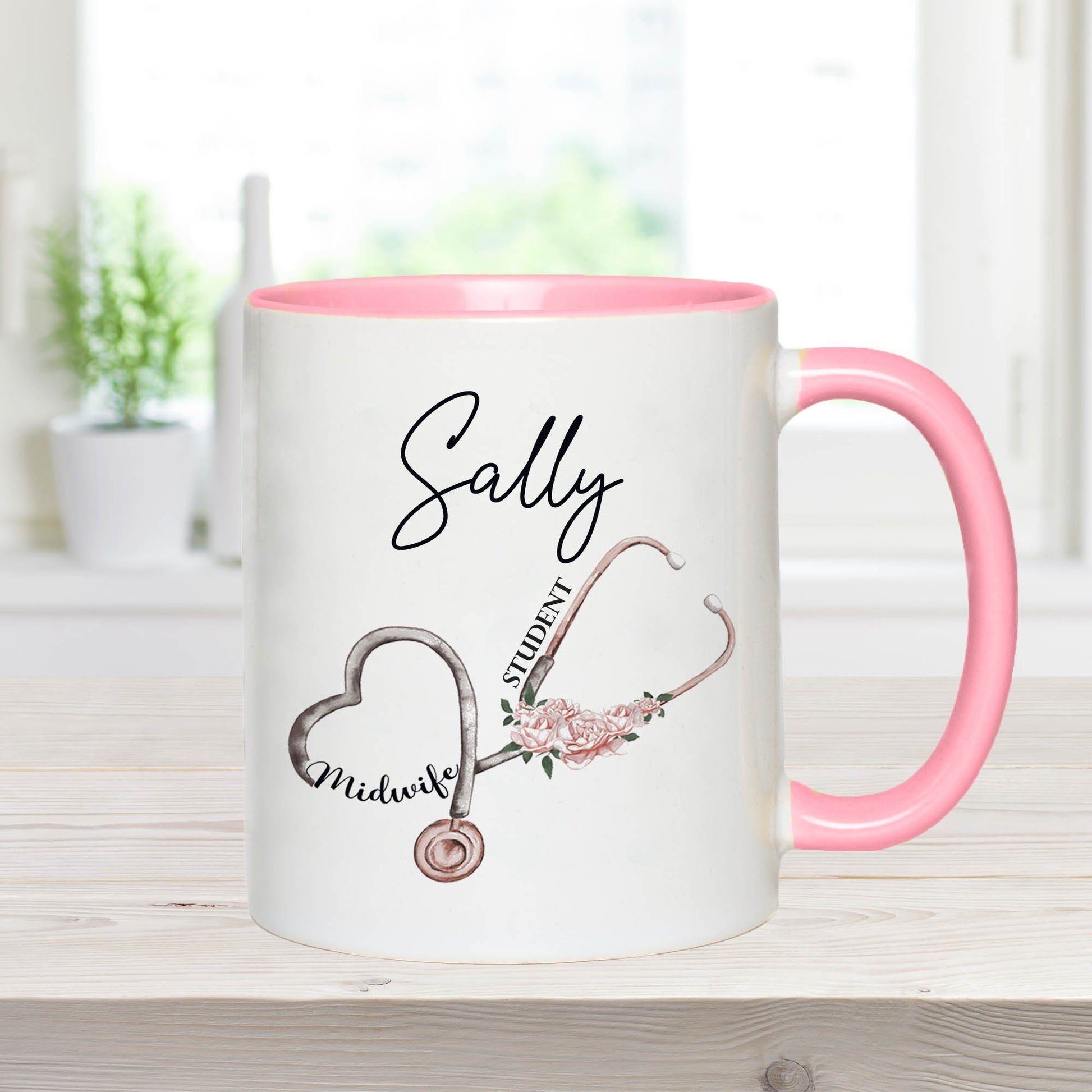 Personalised Floral Stethoscope Midwife, Student Midwife Mug